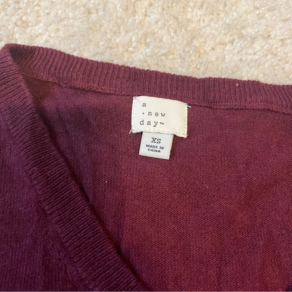 a new day Wine V-Neck Sweater